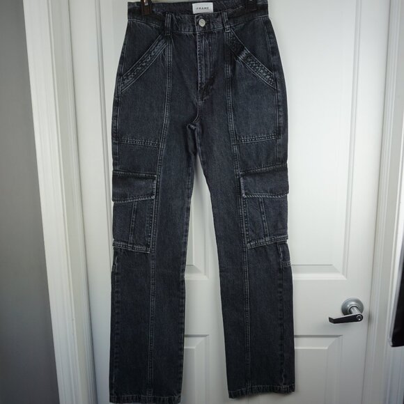 New Frame High Rise Utility Straight Leg Cargo Jeans in Black Astray size 25 - Picture 3 of 15
